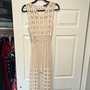 Lulu's Beige Crochet Cutout Sleeveless Midi Dress